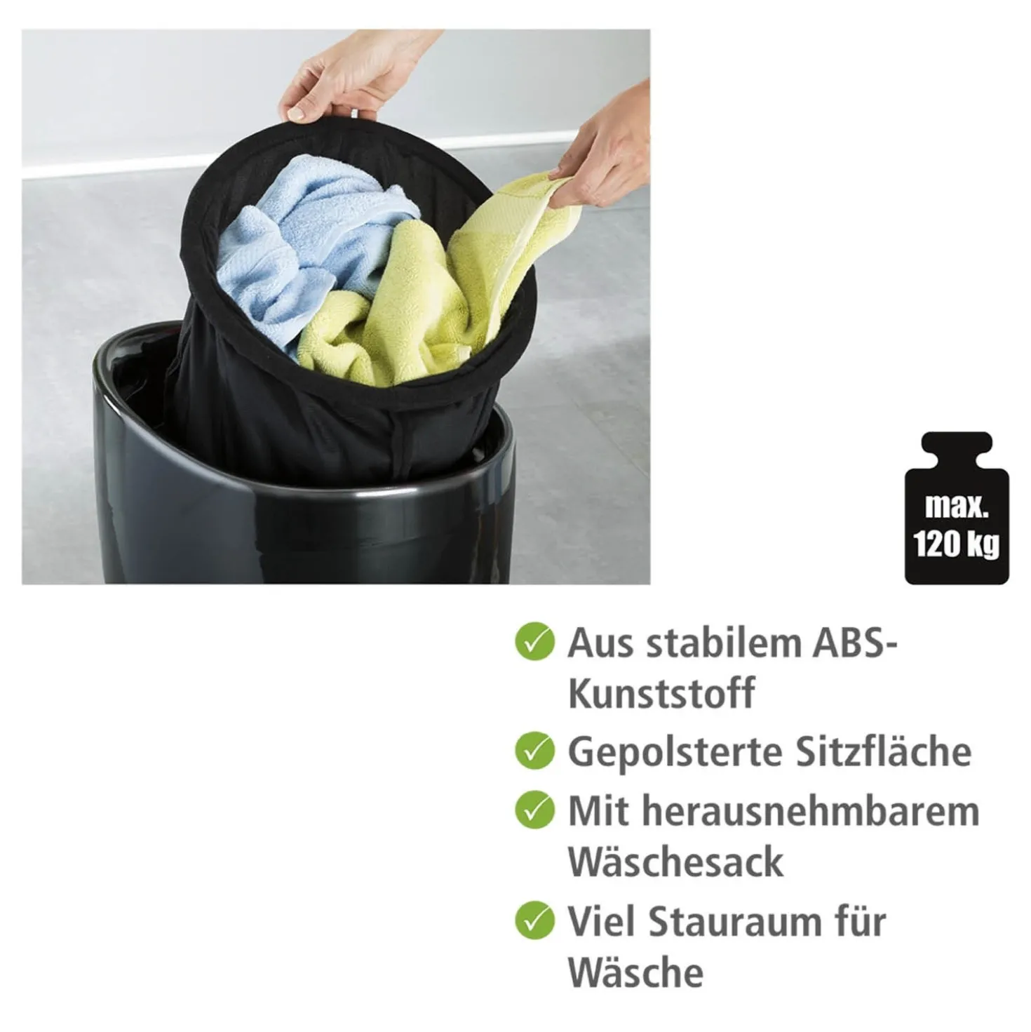 Badhocker & Wäschesammler Candy schwarz WENKO