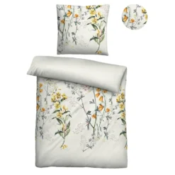 biberna Baumwoll-Satin Bettwäsche Blumen perlmutt, 1x 155x220 cm + 1x 80x80 cm