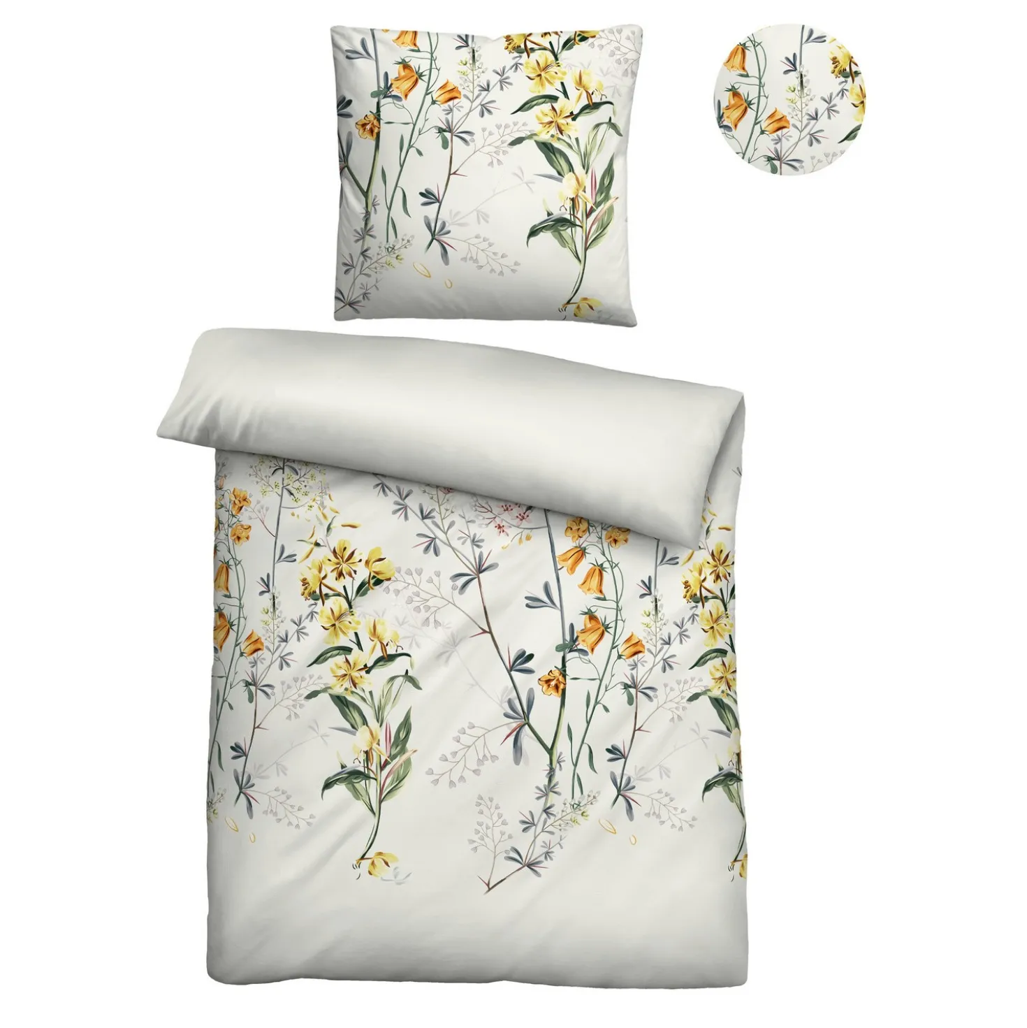 biberna Baumwoll-Satin Bettwäsche Blumen perlmutt, 1x 155x220 cm + 1x 80x80 cm