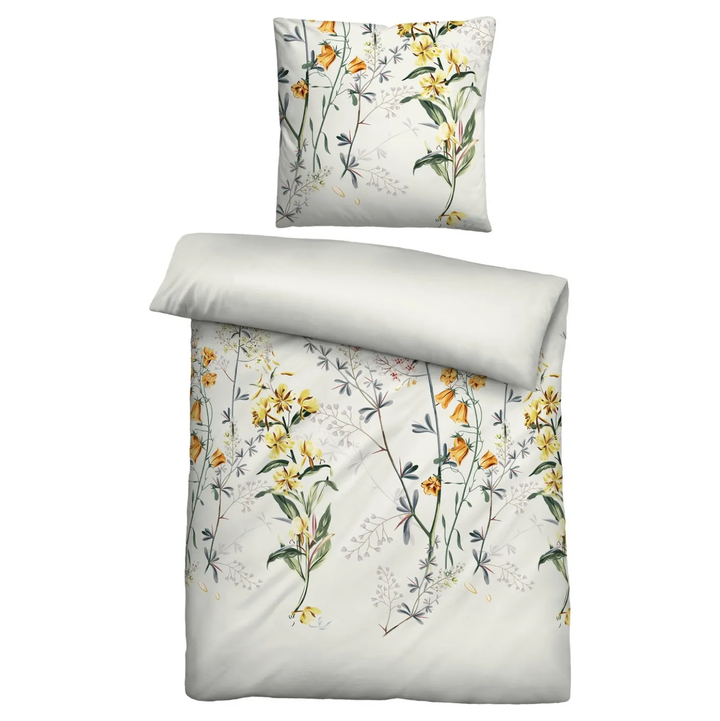 biberna Baumwoll-Satin Bettwäsche Blumen perlmutt, 1x 155x220 cm + 1x 80x80 cm
