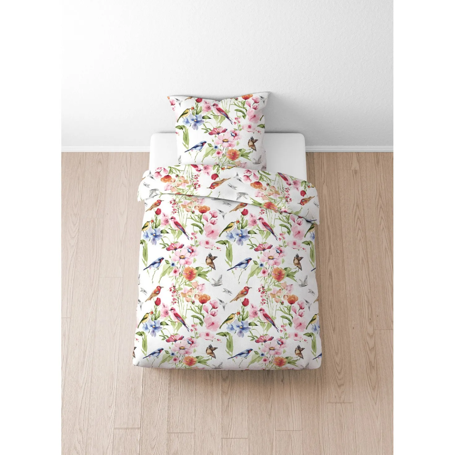 biberna Baumwoll-Satin Bettwäsche Birdie weiß, 1x 155x220 cm + 1x 80x80 cm