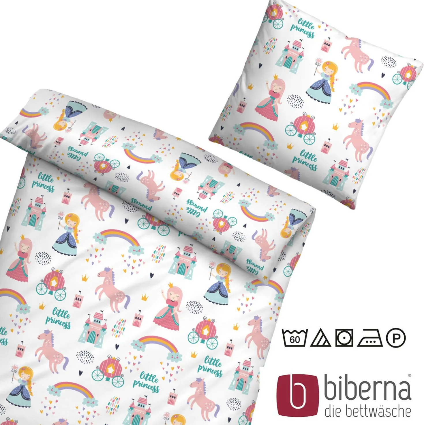 biberna Feinbiber-Bettwäsche LITTLE PRINCESS weiß, 135x200 cm + 80x80 cm