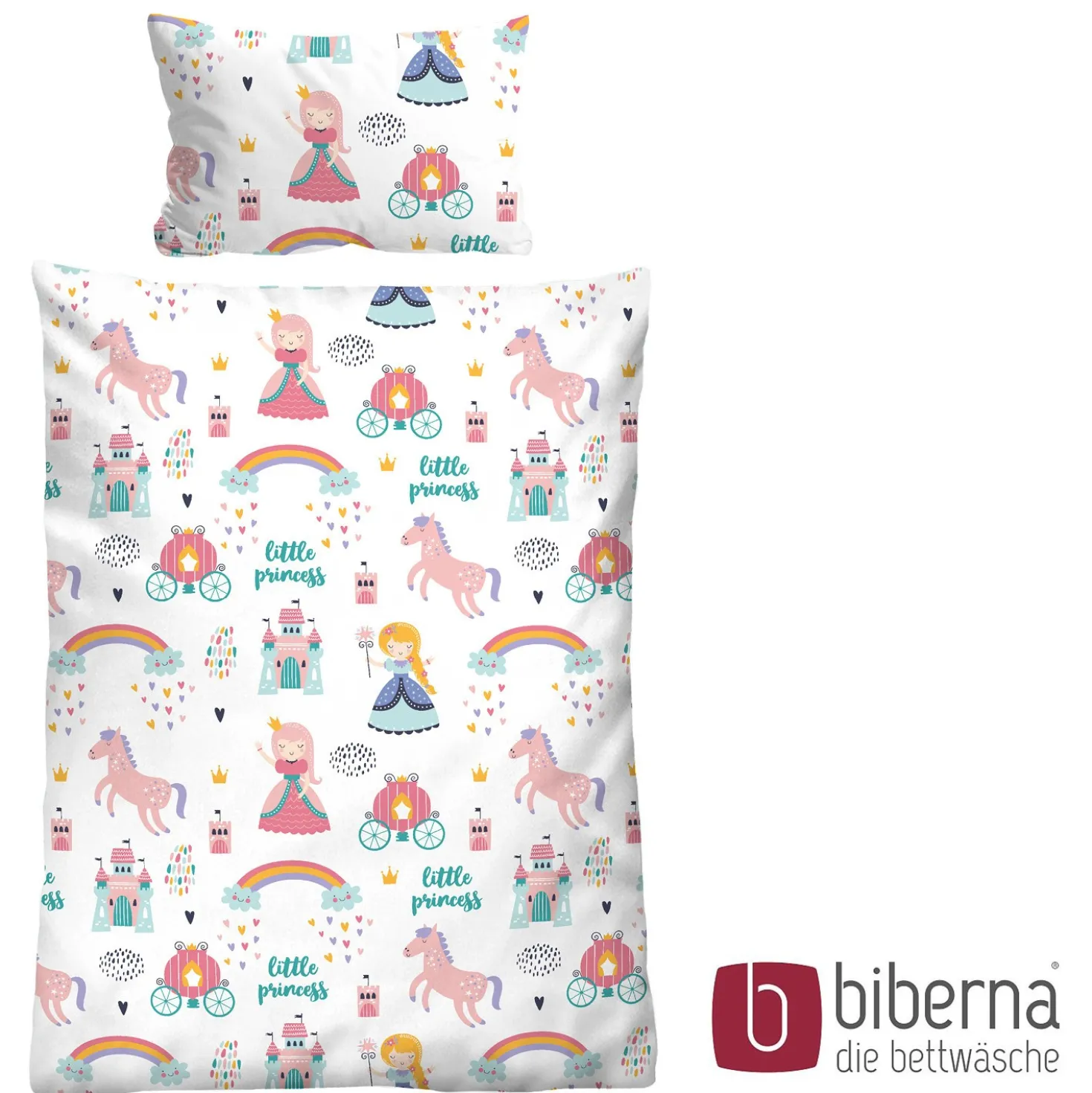 biberna Feinbiber-Bettwäsche LITTLE PRINCESS weiß, 100x135 cm + 40x60 cm