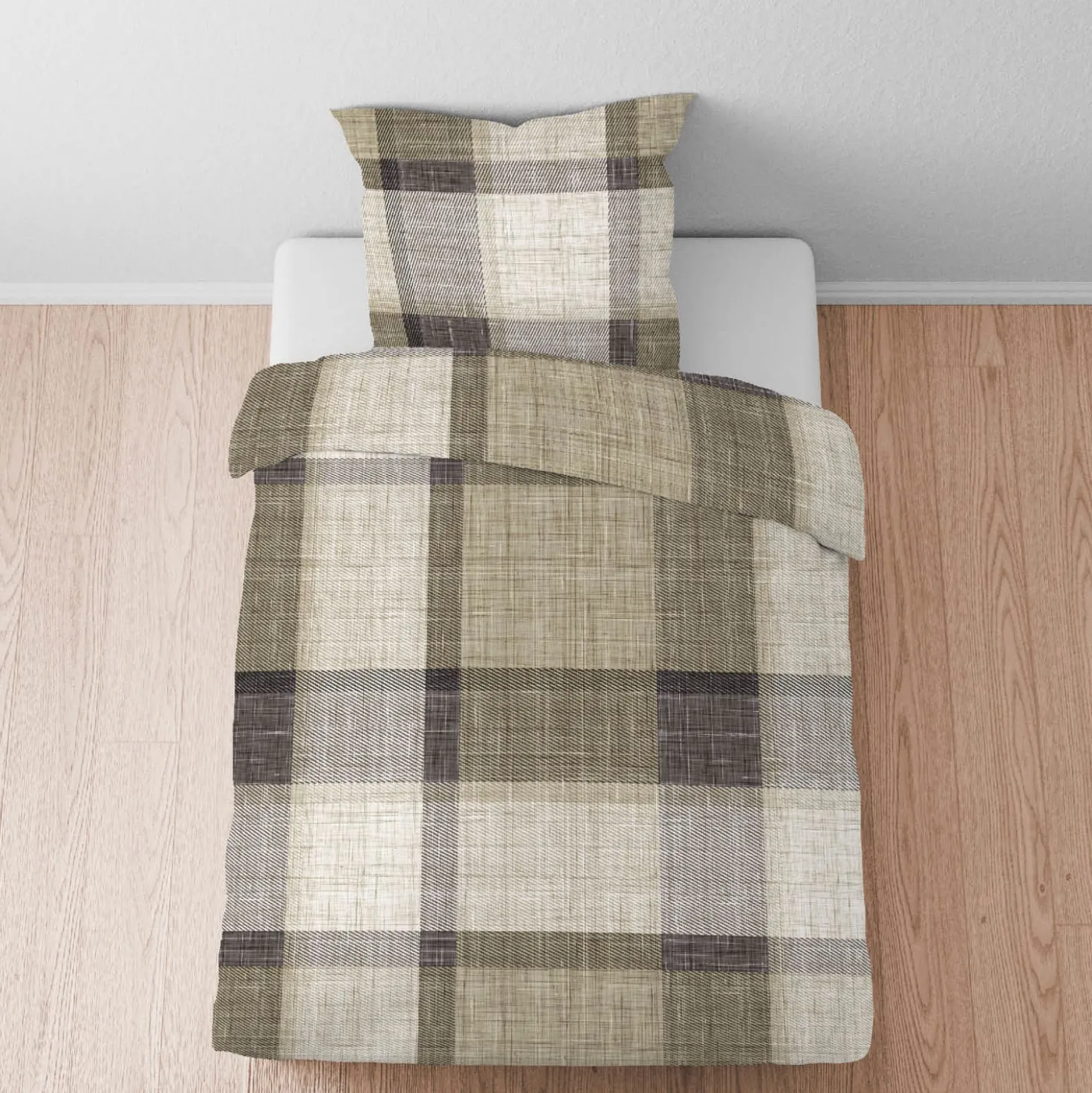 biberna Feinbiber Bettwäsche Karo taupe, 135x200 cm + 80x80 cm