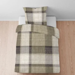 biberna Feinbiber Bettwäsche Karo taupe, 155x220 cm + 80x80 cm