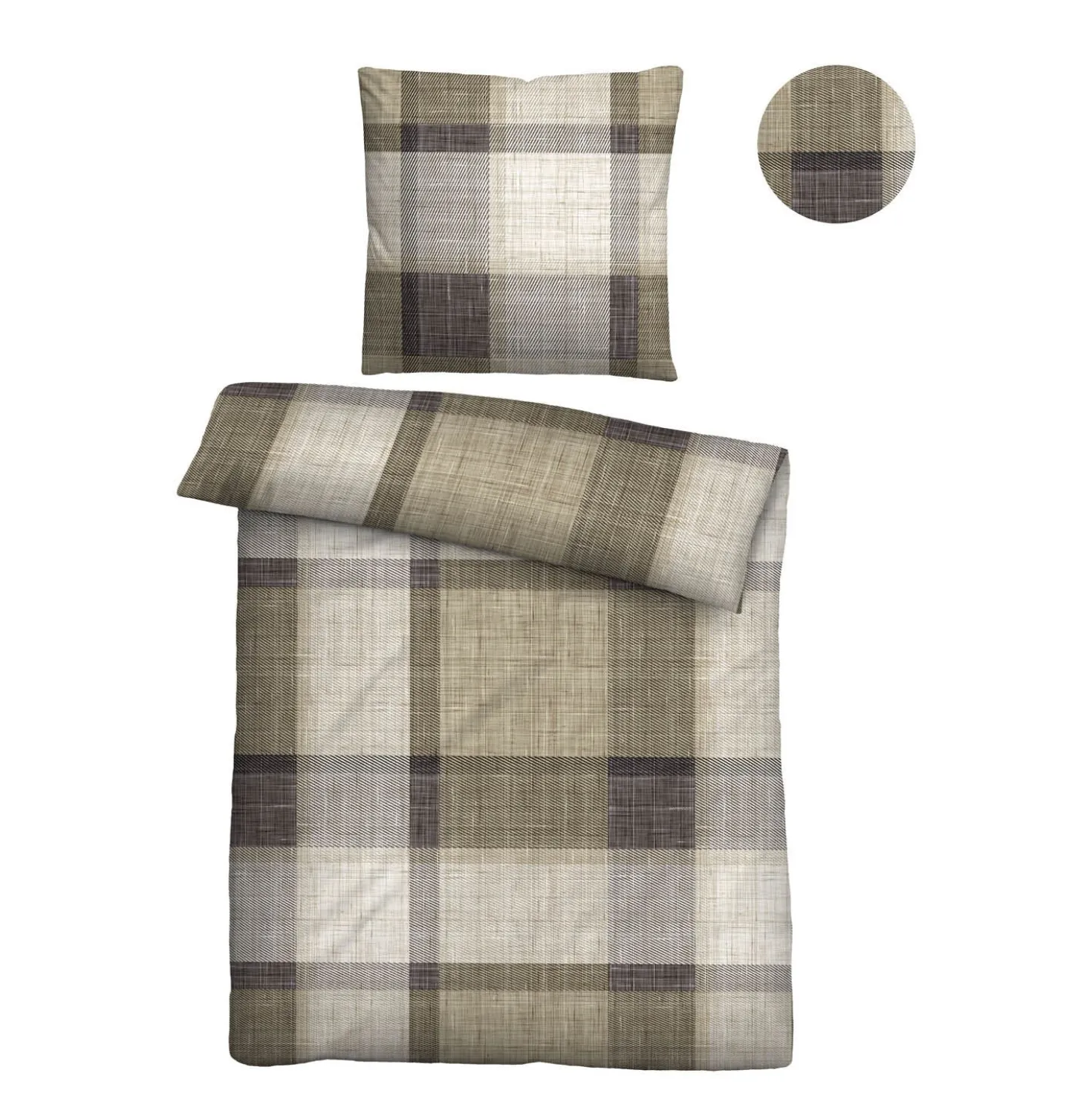 biberna Feinbiber Bettwäsche Karo taupe, 155x220 cm + 80x80 cm
