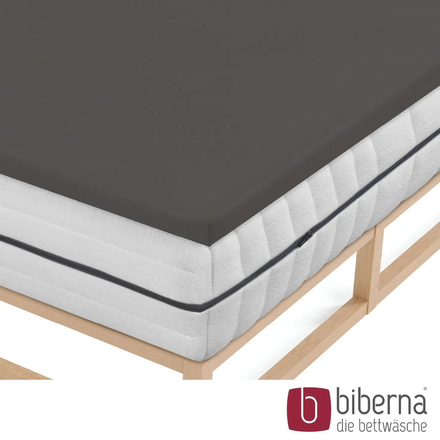 biberna Jersey-Elastic-Topper-Spannbetttuch dunkelgrau, 1x 140x200 cm - 160x220 cm