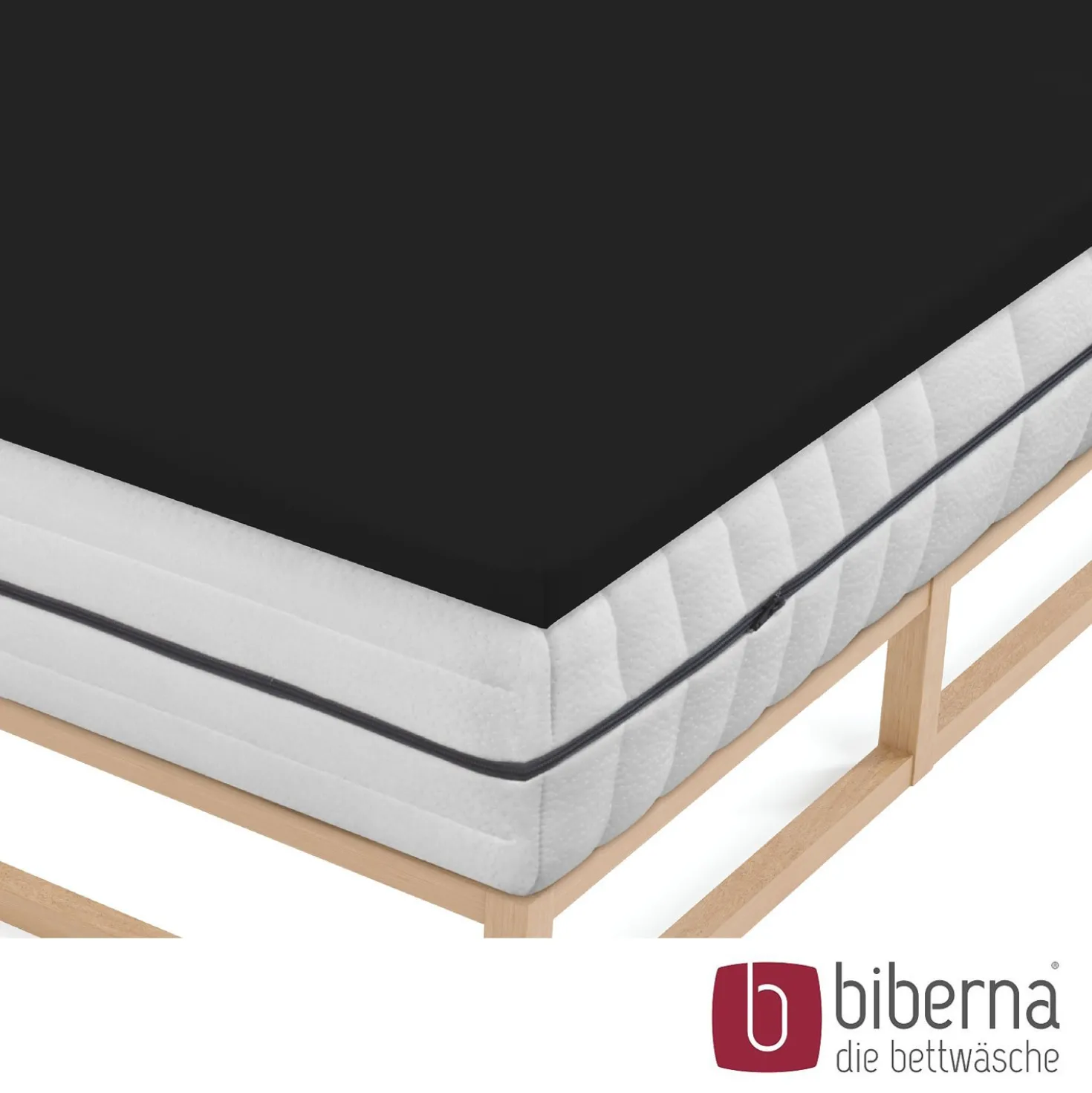 biberna Jersey-Elastic-Topper-Spannbetttuch schwarz, 1x 180x200 cm - 200x220 cm