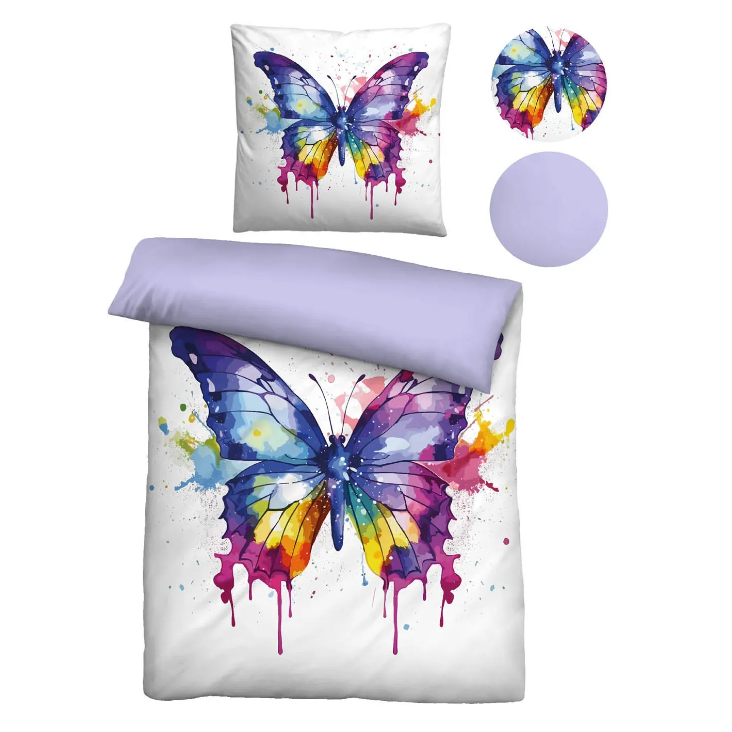 biberna Linon-Bettwäsche SCHMETTERLING bunt, 1x 155x220 cm + 1x 80x80 cm