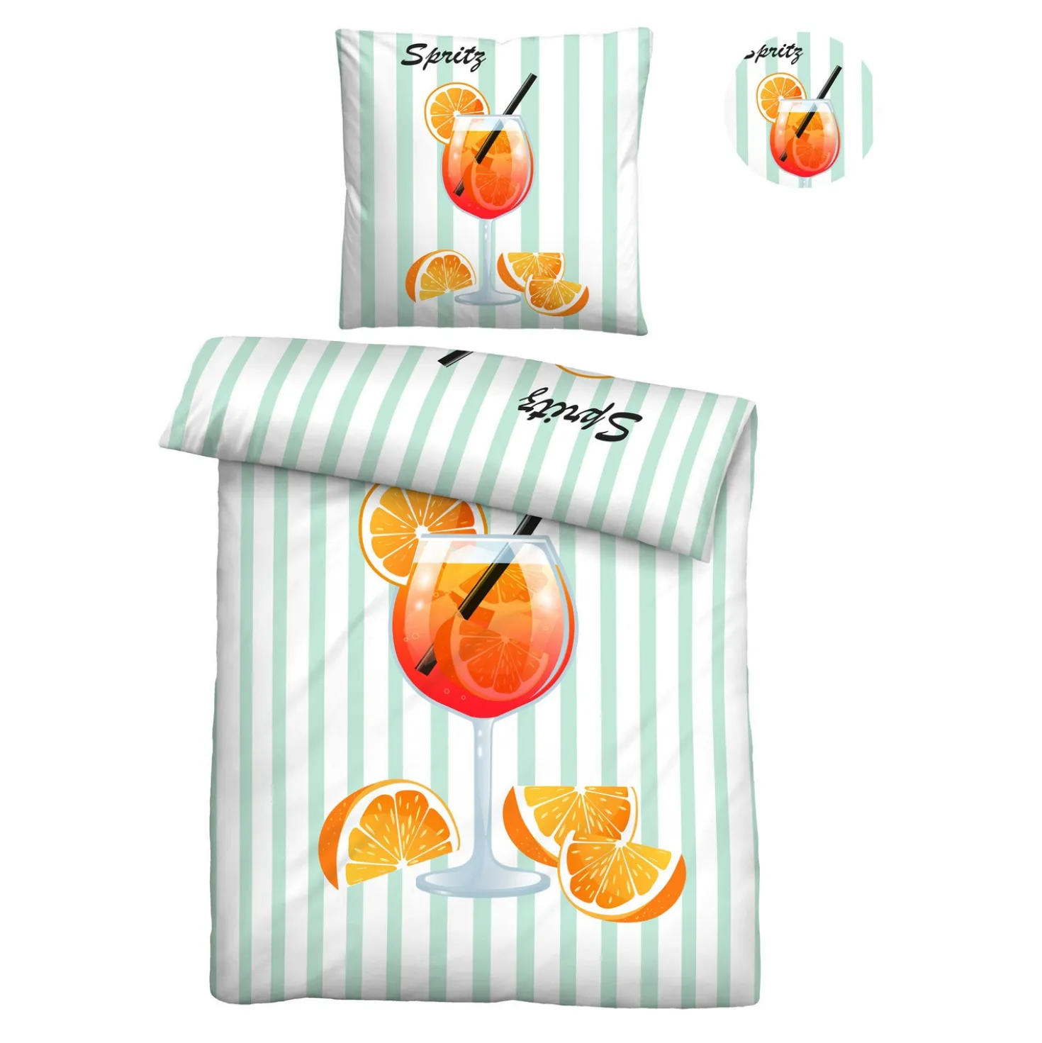 biberna Linon Bettwäsche Spritz mint, 1x 135x200 cm + 1x 80x80 cm