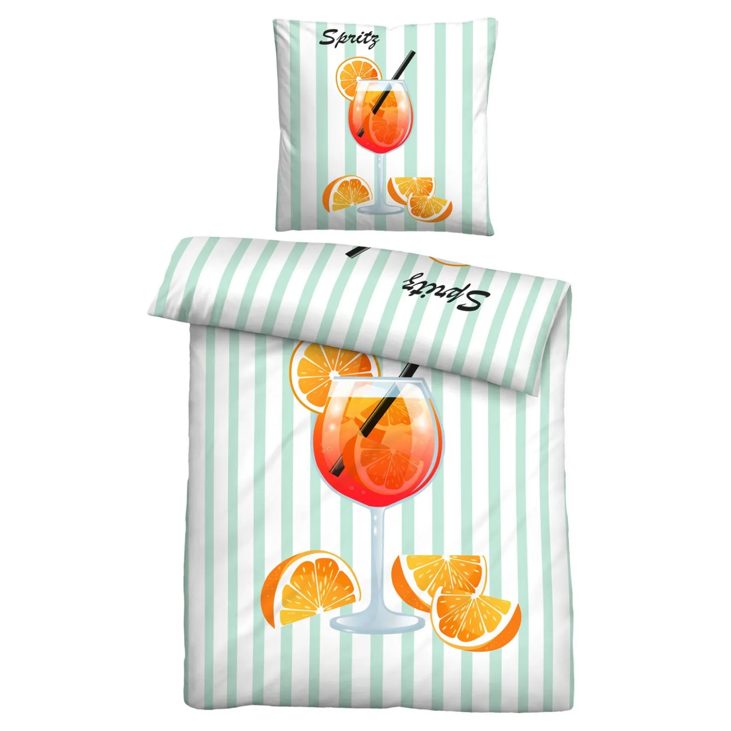 biberna Linon Bettwäsche Spritz mint, 1x 135x200 cm + 1x 80x80 cm