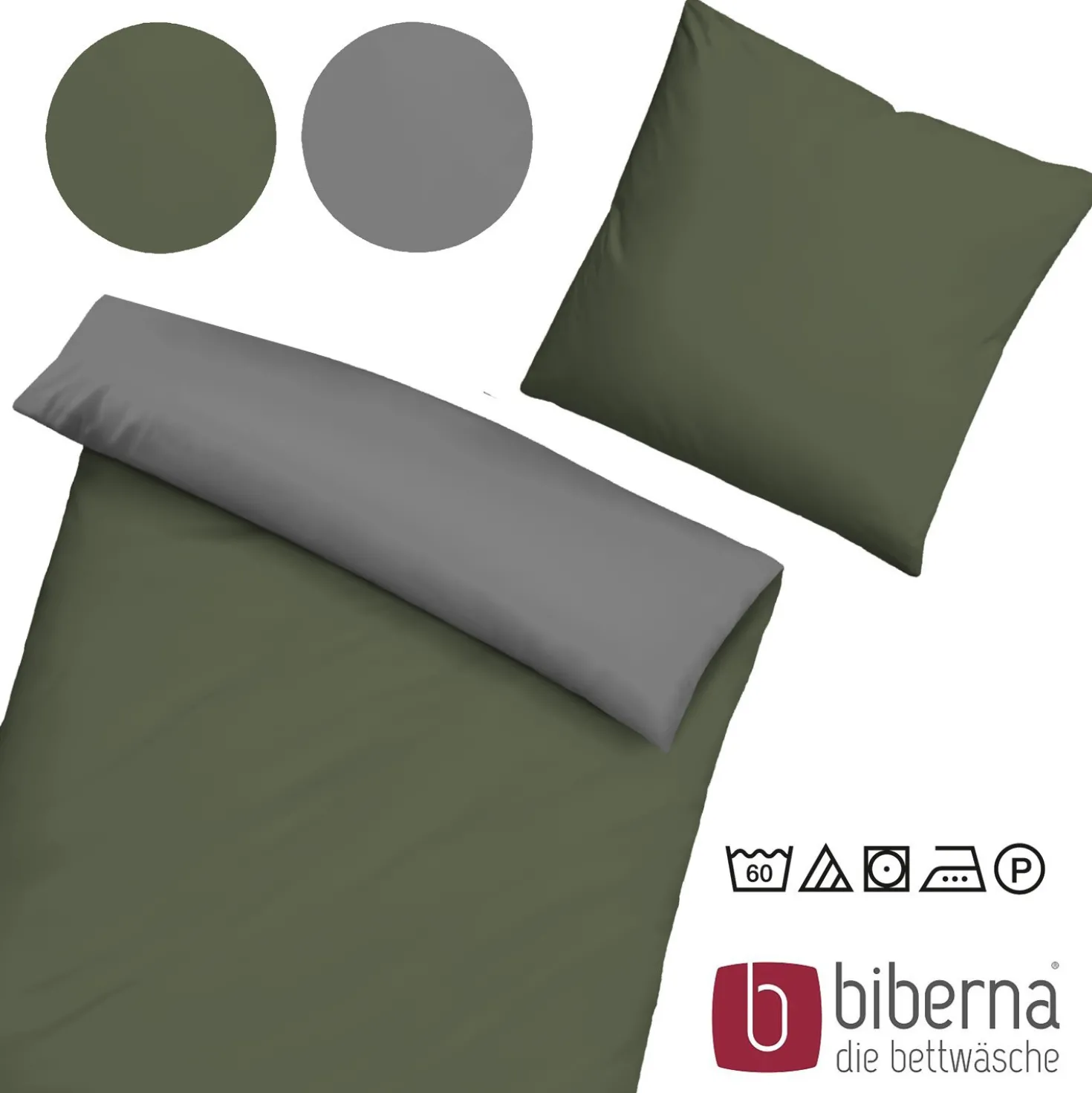 biberna Linon-Bettwäsche UNI fichte, 155x220 cm + 80x80 cm