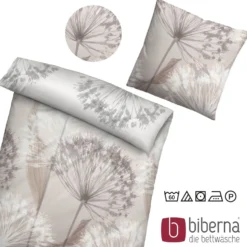 biberna Mako-Satin Bettwäsche PUSTEBLUME basalt, 135x200 cm + 80x80 cm
