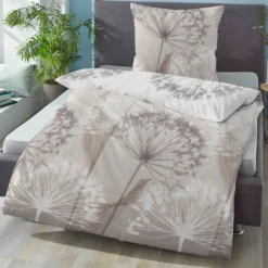 biberna Mako-Satin Bettwäsche PUSTEBLUME basalt, 155x220 cm + 80x80 cm