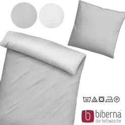 biberna Mako-Satin Bettwäsche FEINE STREIFEN sturmgrau, 155x220 cm + 80x80 cm