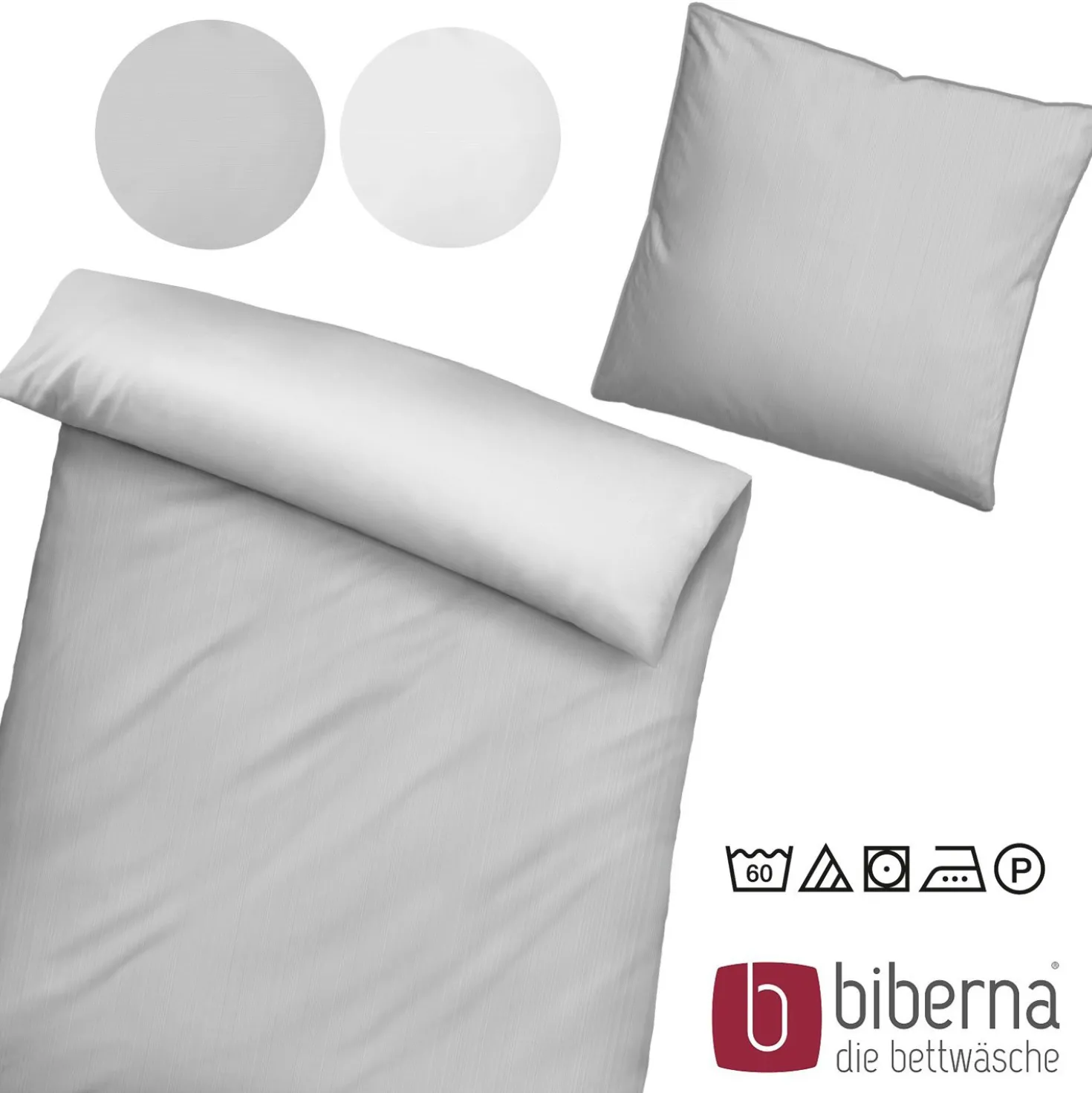biberna Mako-Satin Bettwäsche FEINE STREIFEN sturmgrau, 155x220 cm + 80x80 cm