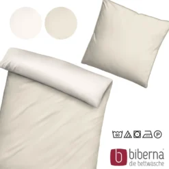 biberna Mako-Satin Bettwäsche FEINE STREIFEN natur, 155x220 cm + 80x80 cm