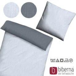 biberna Mako-Satin Bettwäsche PUNKTE - MIX & MATCH blau, 155x220 cm + 80x80 cm