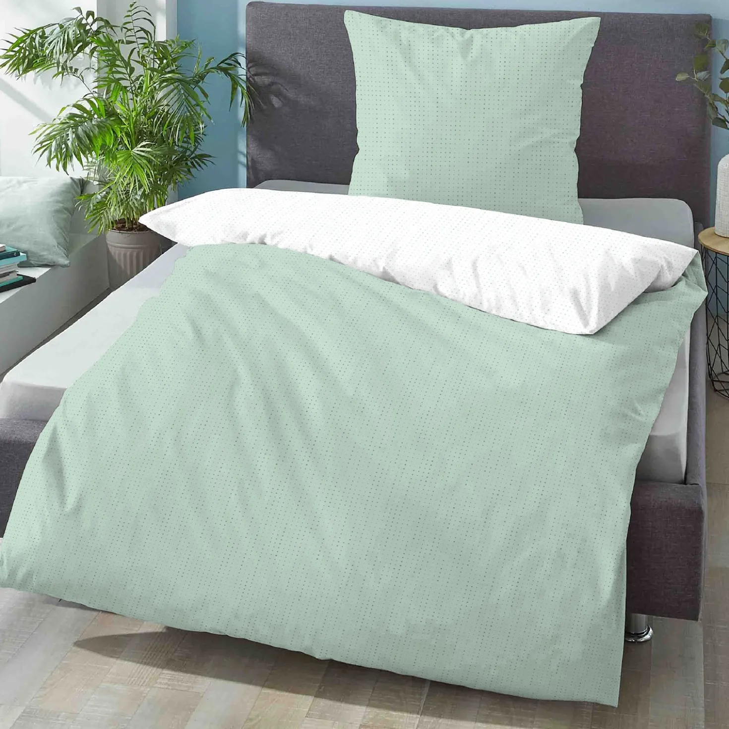 biberna Mako-Satin Bettwäsche PUNKTE - MIX & MATCH mint, 155x200 cm + 80x80 cm