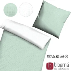 biberna Mako-Satin Bettwäsche PUNKTE - MIX & MATCH mint, 200x200 cm + 2x 80x80 cm