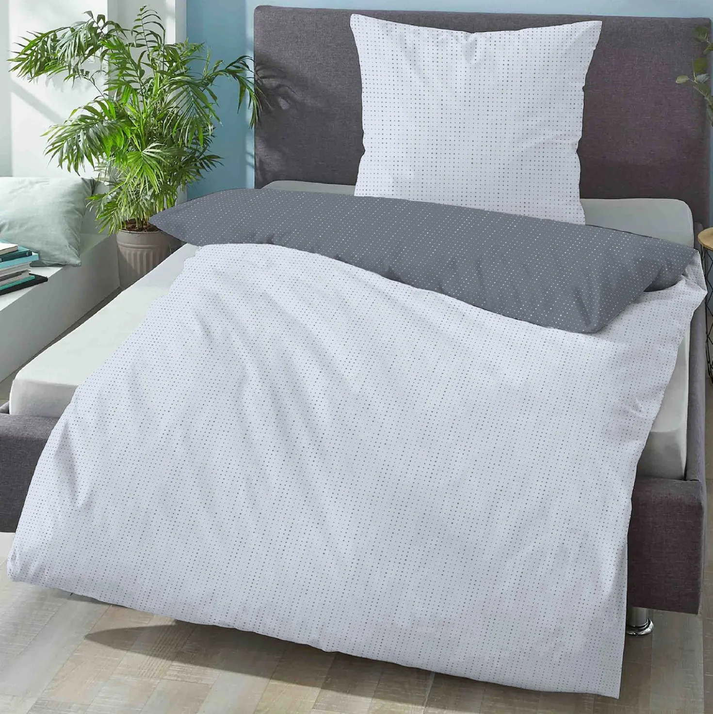 biberna Mako-Satin Bettwäsche PUNKTE - MIX & MATCH blau, 135x200 cm + 80x80 cm