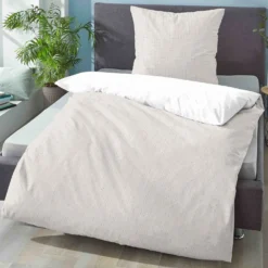 biberna Mako-Satin Bettwäsche PUNKTE - MIX & MATCH taupe, 135x200 cm + 80x80 cm