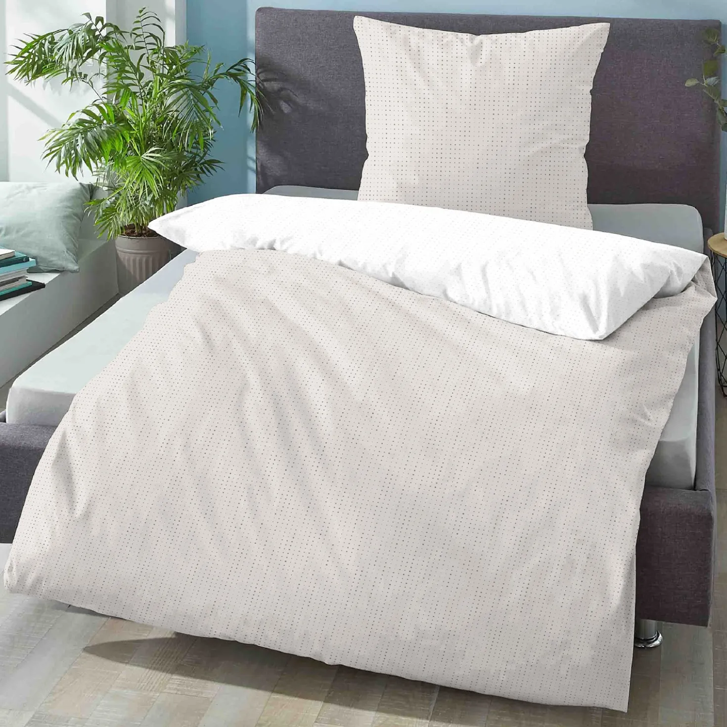 biberna Mako-Satin Bettwäsche PUNKTE - MIX & MATCH taupe, 135x200 cm + 80x80 cm