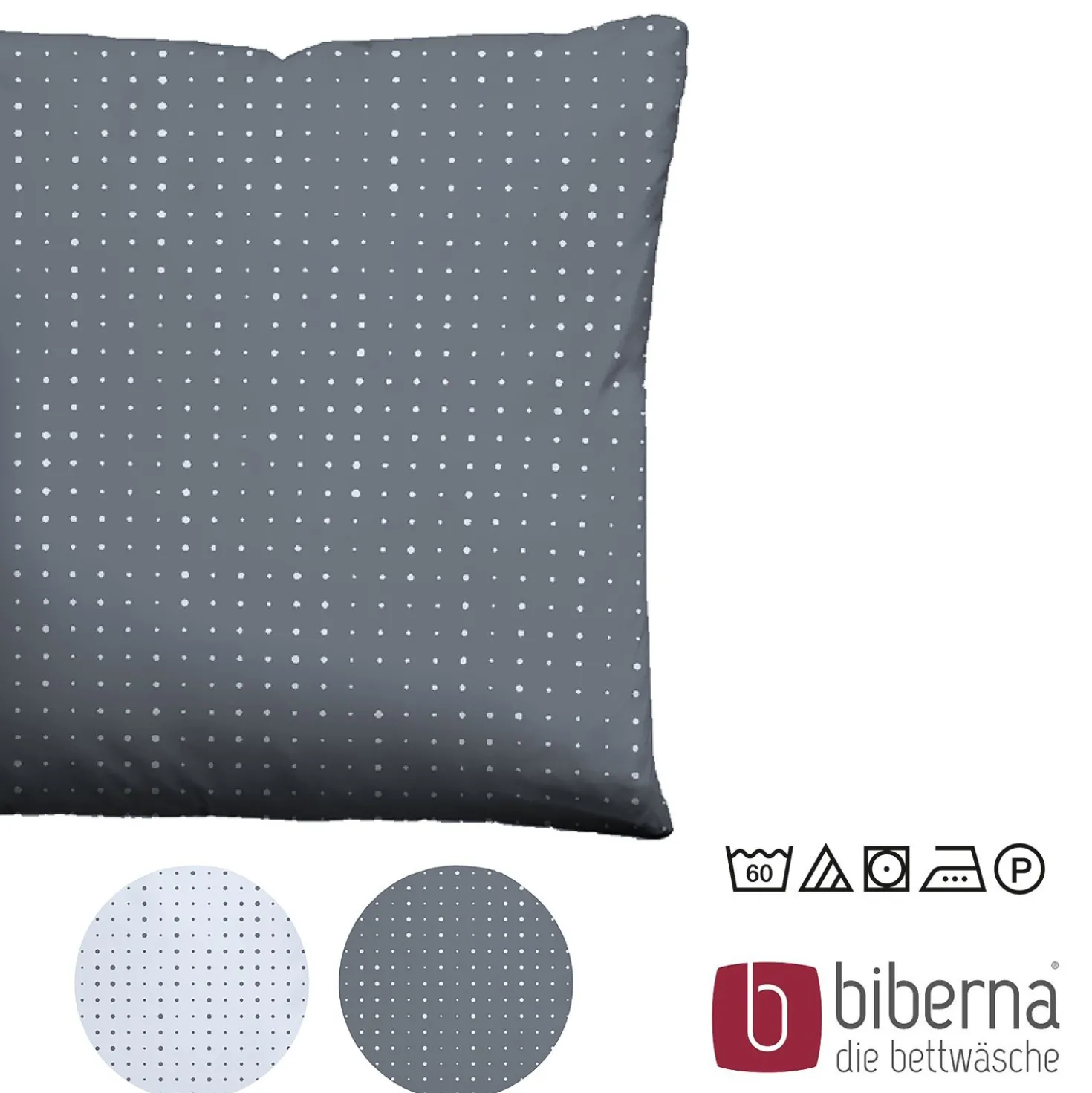biberna Mako-Satin Kopfkissenbezug PUNKTE - MIX & MATCH blau, 40x40 cm