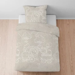 biberna Melange-Flanell Bettwäsche Lokomotive kitt, 100x135 cm + 40x60 cm