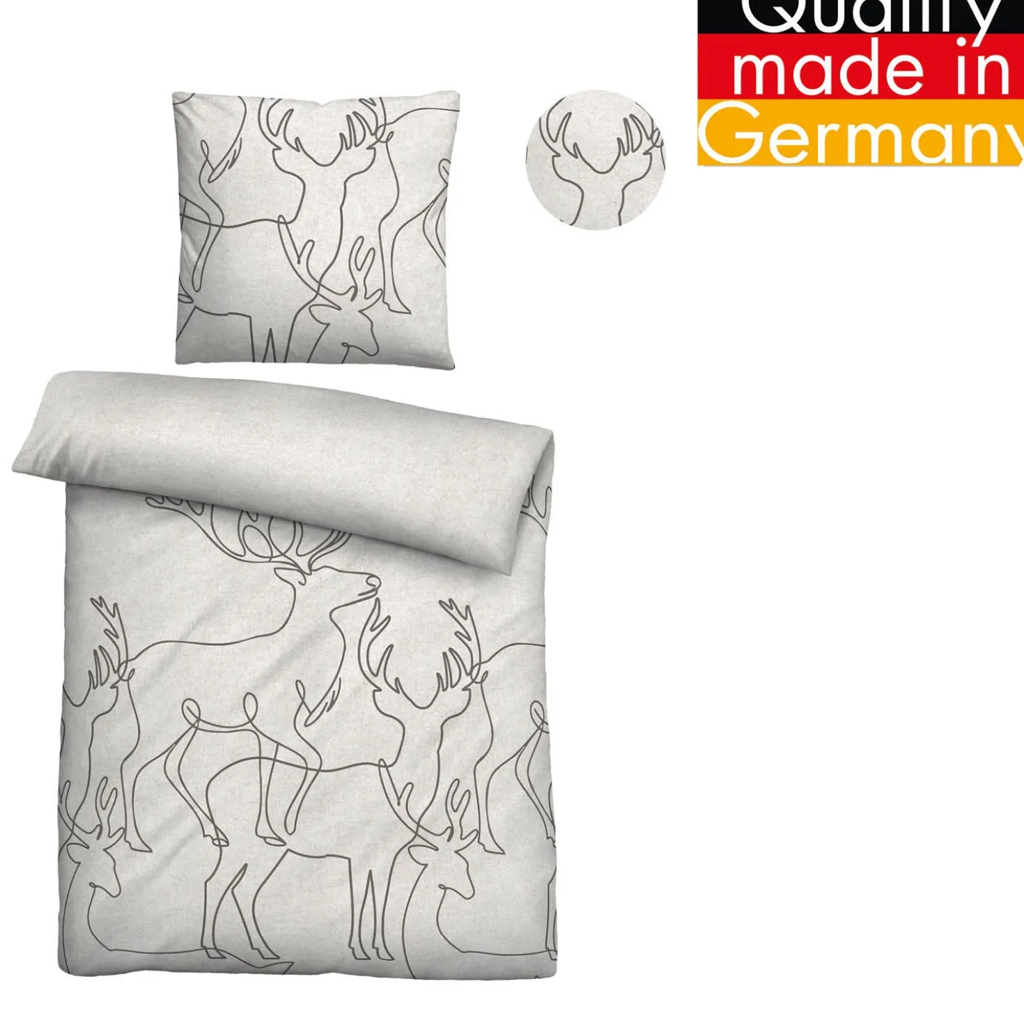 biberna Melange-Flanell Bettwäsche Hirsch grau, 135x200 cm + 80x80 cm