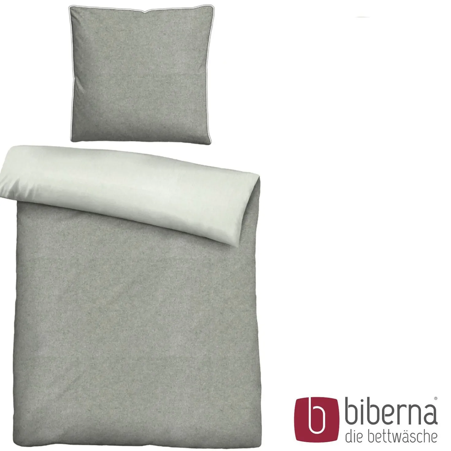 biberna Melange-Flanell Bettwäsche MELANGE UNI sturmgrau, 155x220 cm + 80x80 cm
