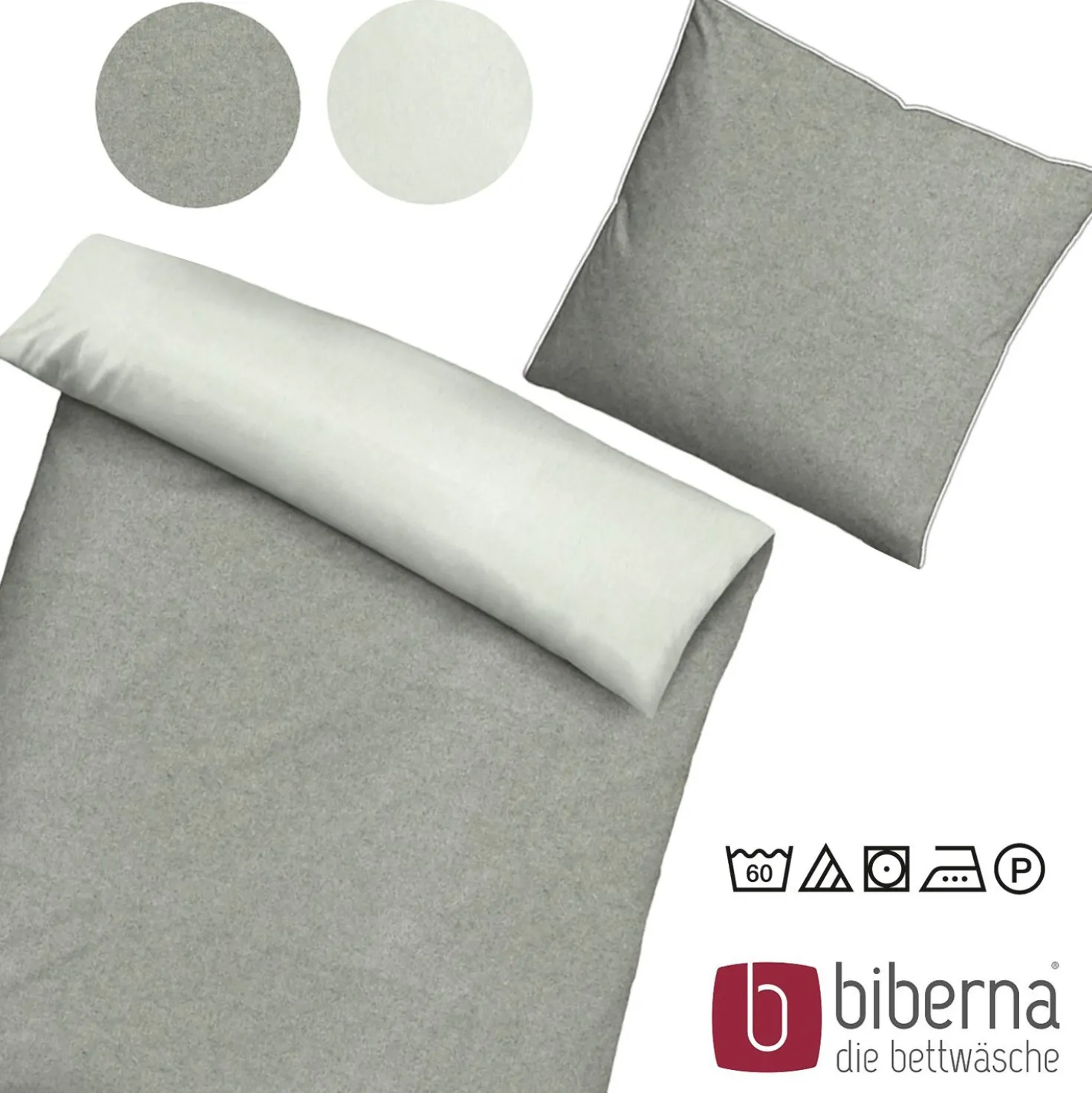 biberna Melange-Flanell Bettwäsche MELANGE UNI sturmgrau, 155x220 cm + 80x80 cm