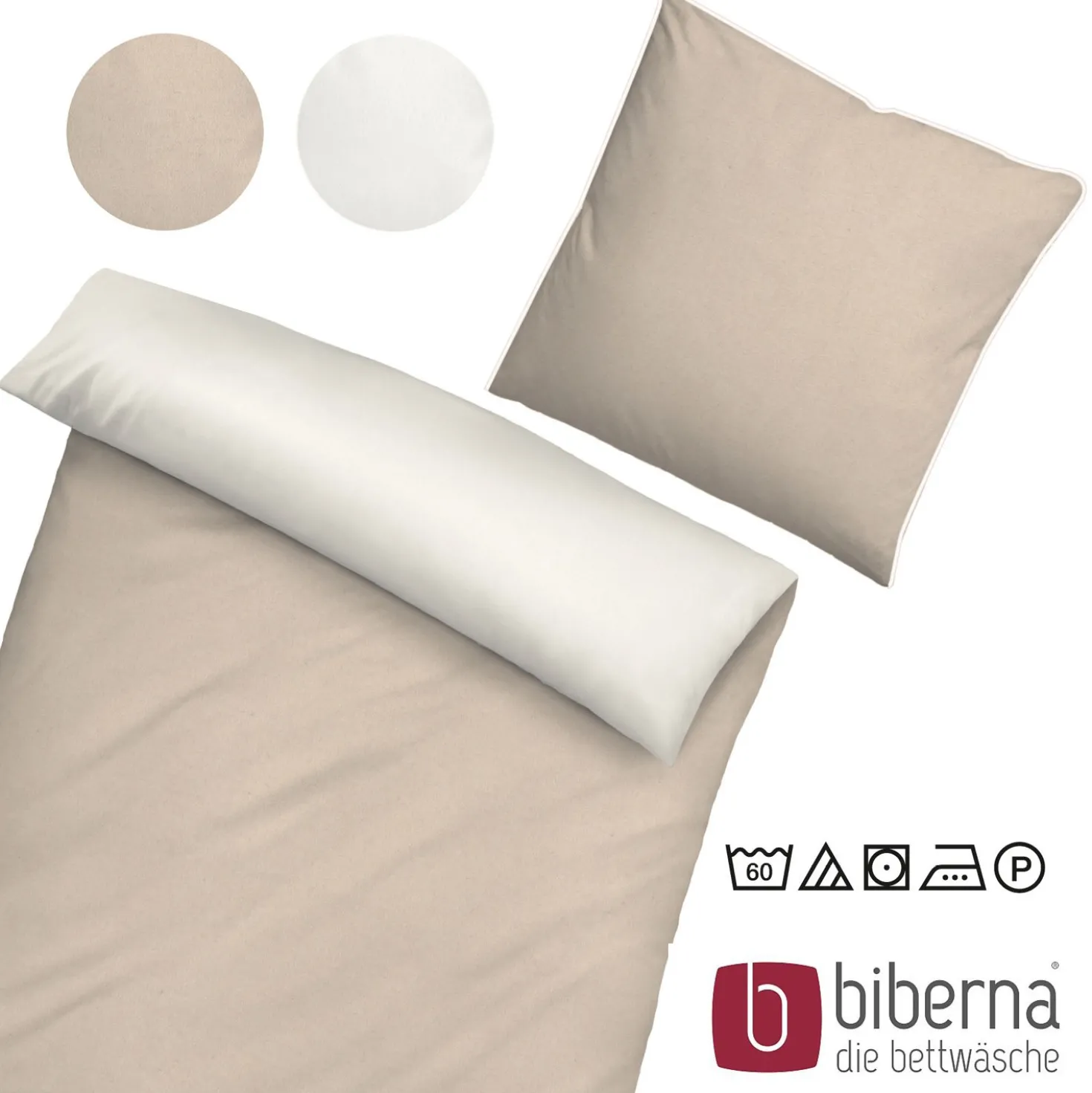 biberna Melange-Flanell Bettwäsche MELANGE UNI kitt, 155x200 cm + 80x80 cm