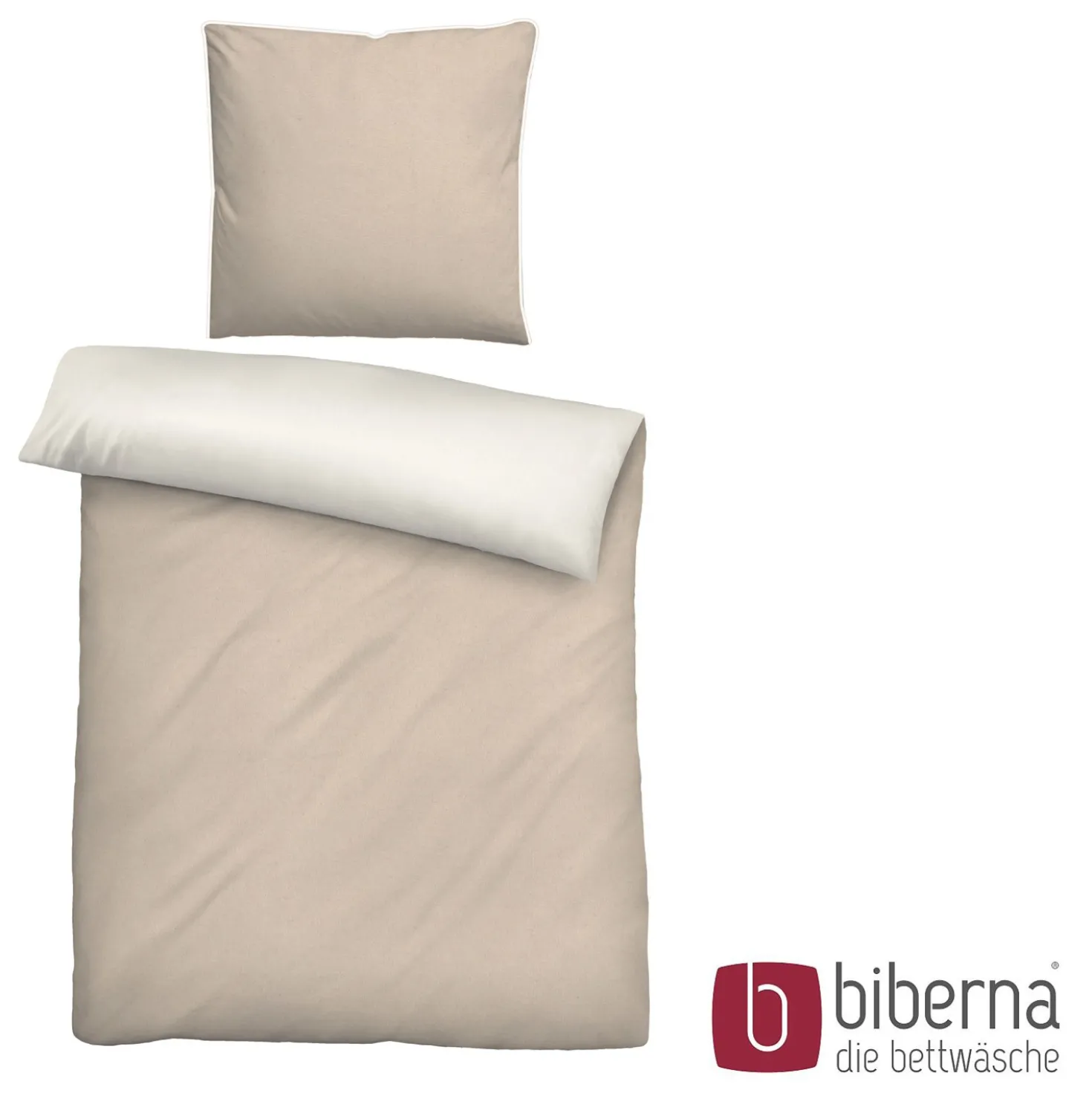 biberna Melange-Flanell Bettwäsche MELANGE UNI kitt, 200x200 cm + 2x 80x80 cm