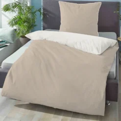 biberna Melange-Flanell Bettwäsche MELANGE UNI kitt, 200x200 cm + 2x 80x80 cm