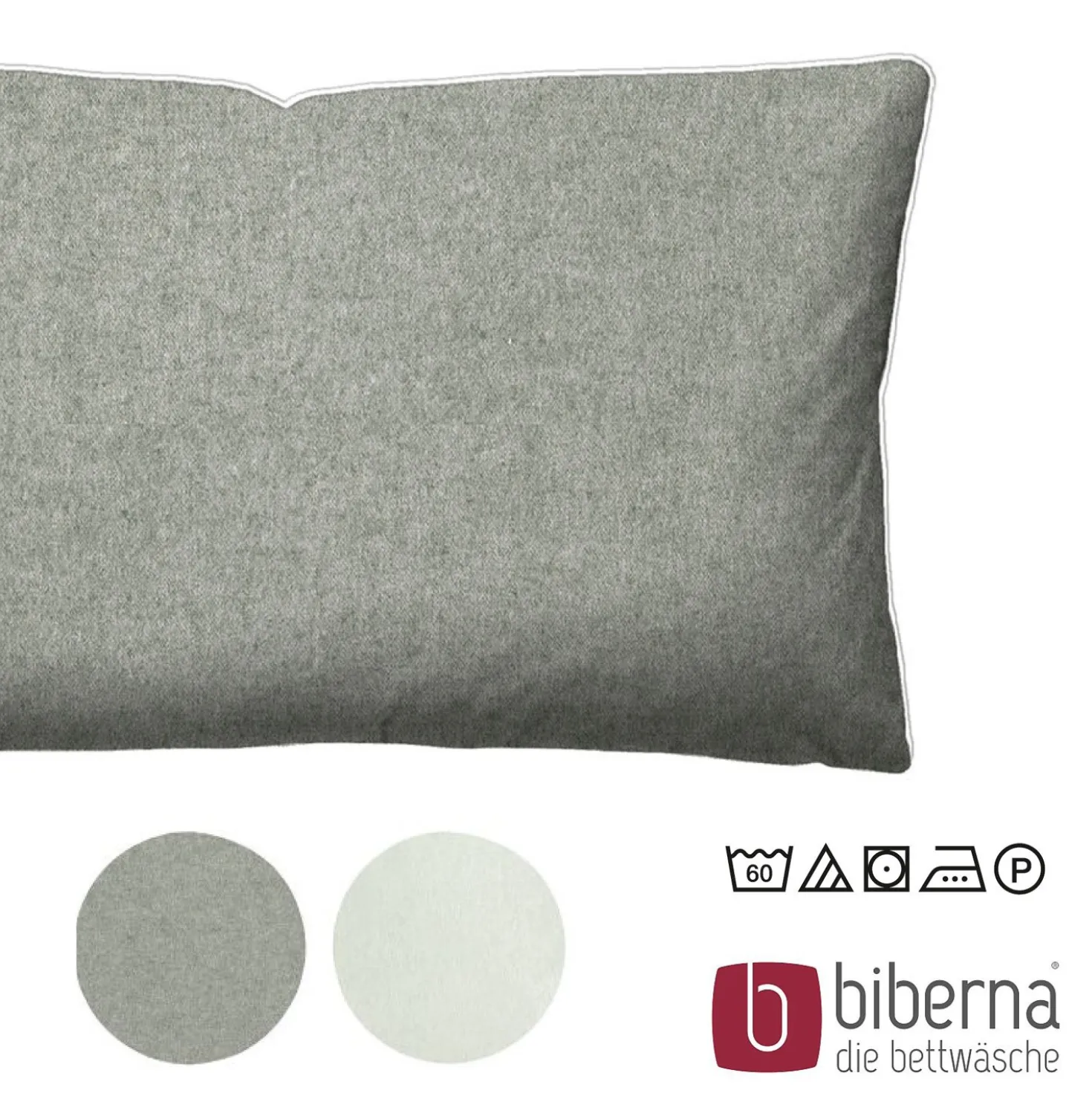 biberna Melange-Flanell Kopfkissenbezug MELANGE UNI sturmgrau, 40x60 cm