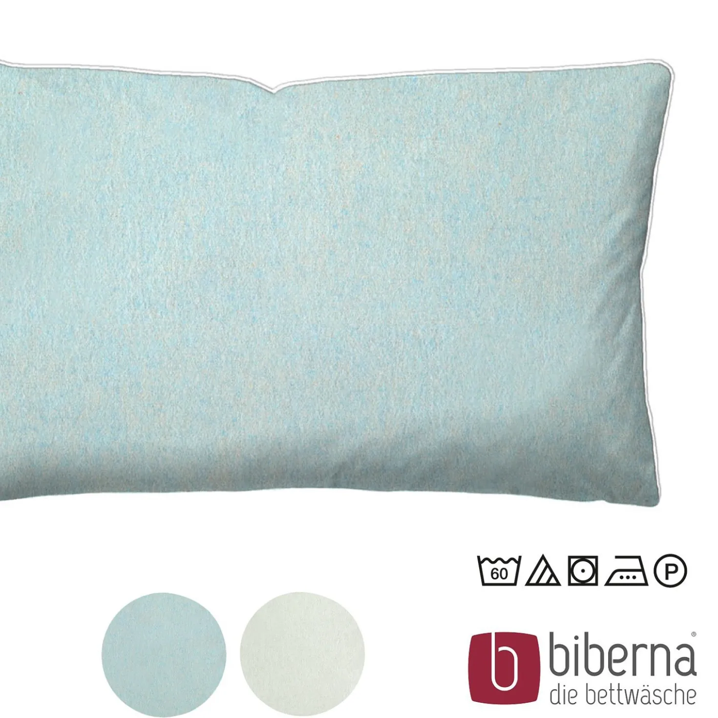 biberna Melange-Flanell Kopfkissenbezug MELANGE UNI ciel, 40x60 cm