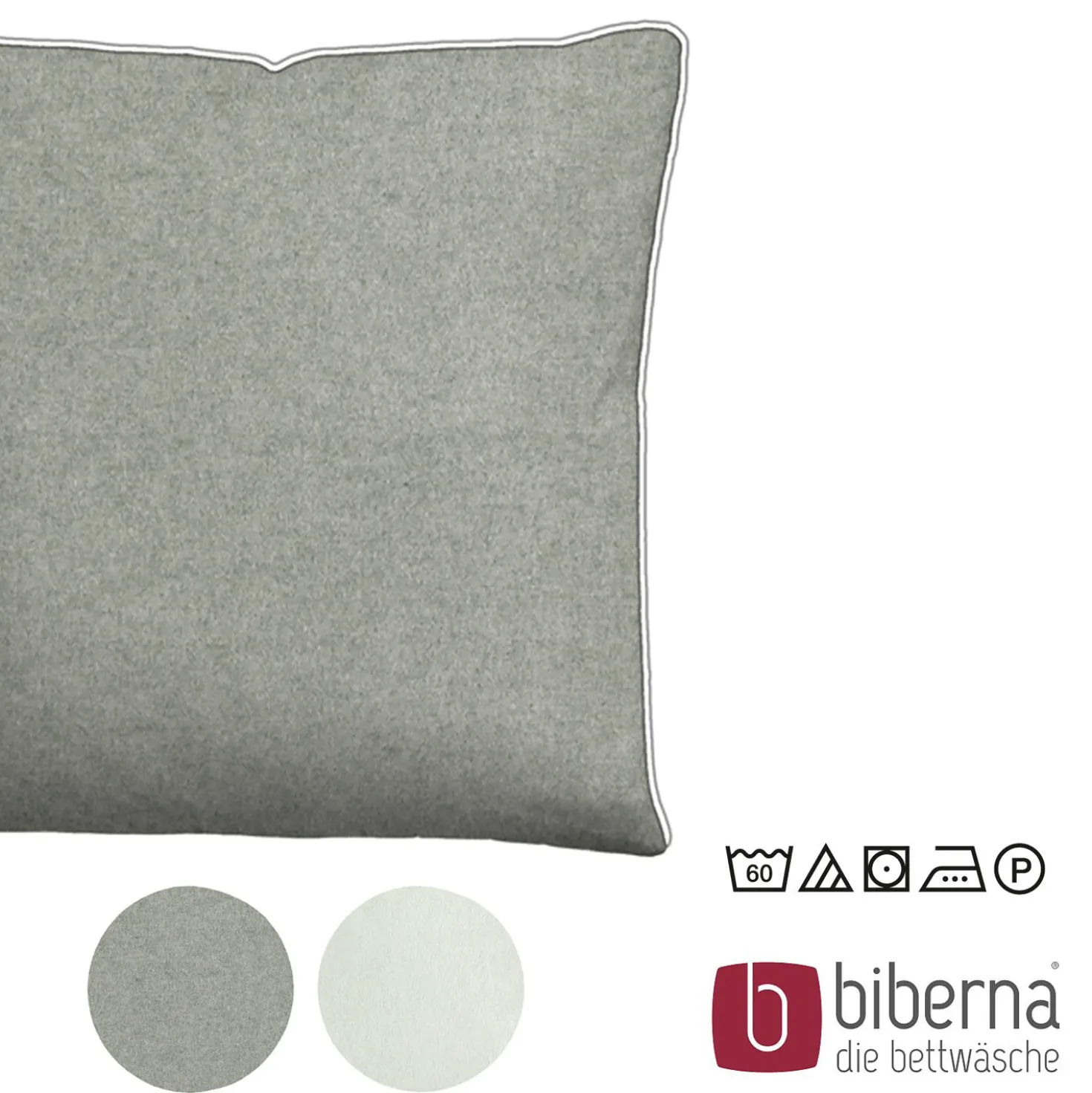 biberna Melange-Flanell Kopfkissenbezug MELANGE UNI sturmgrau, 80x80 cm