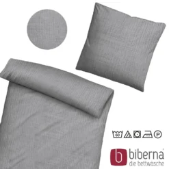 biberna Musselin Bettwäsche UNI sturmgrau, 155x220 cm + 80x80 cm