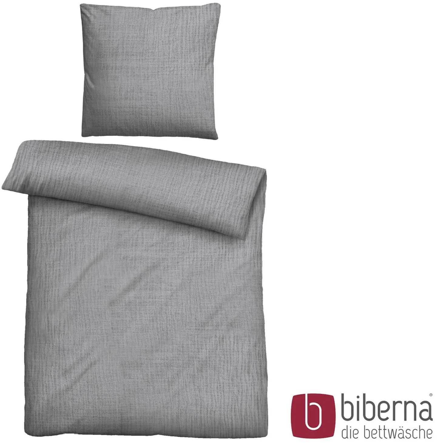 biberna Musselin Bettwäsche UNI sturmgrau, 155x220 cm + 80x80 cm