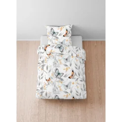 biberna Tencel Bettwäsche Schmetterlinge weiß, 1x 135x200 cm + 1x 80x80 cm