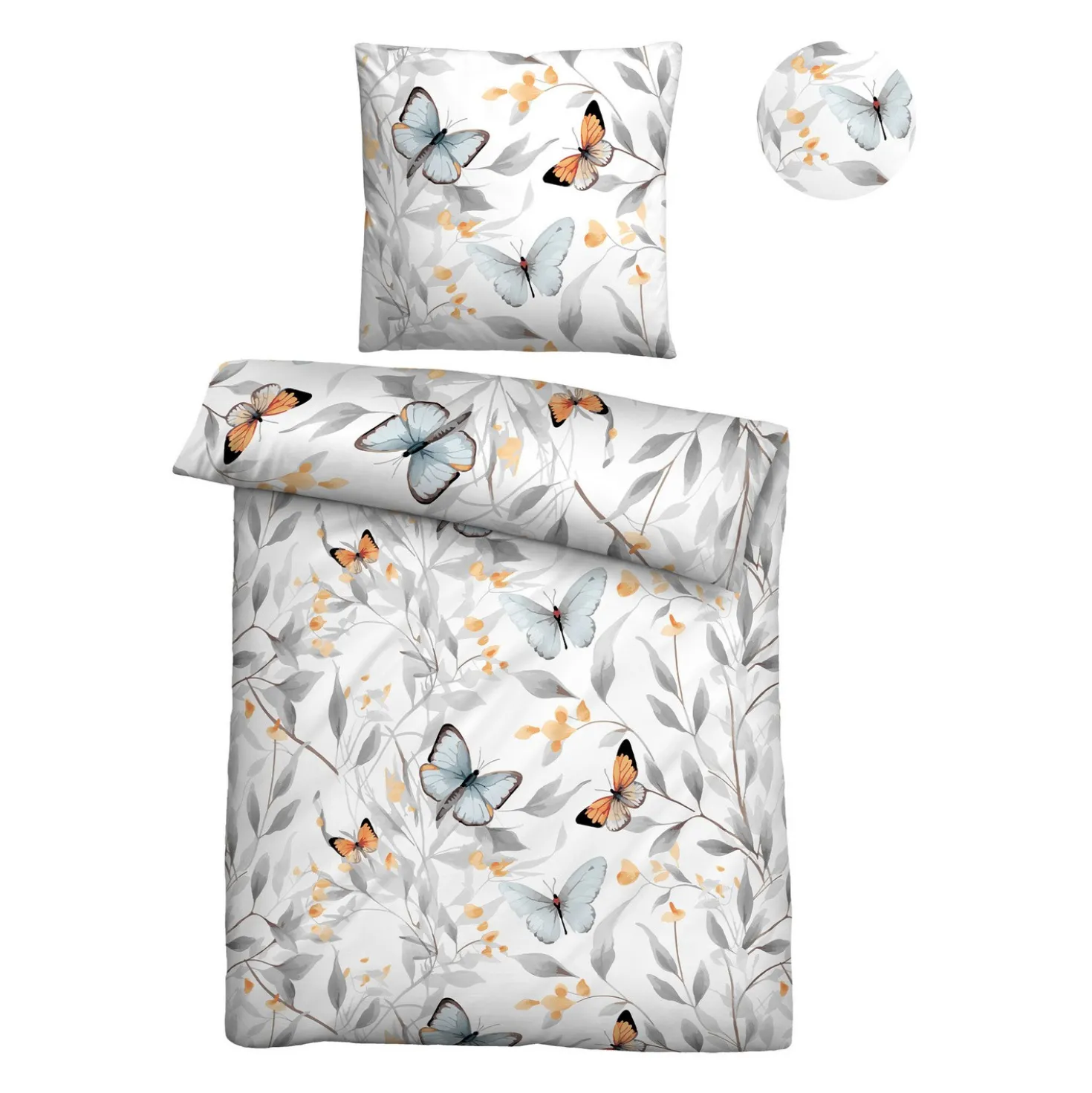 biberna Tencel Bettwäsche Schmetterlinge weiß, 1x 135x200 cm + 1x 80x80 cm