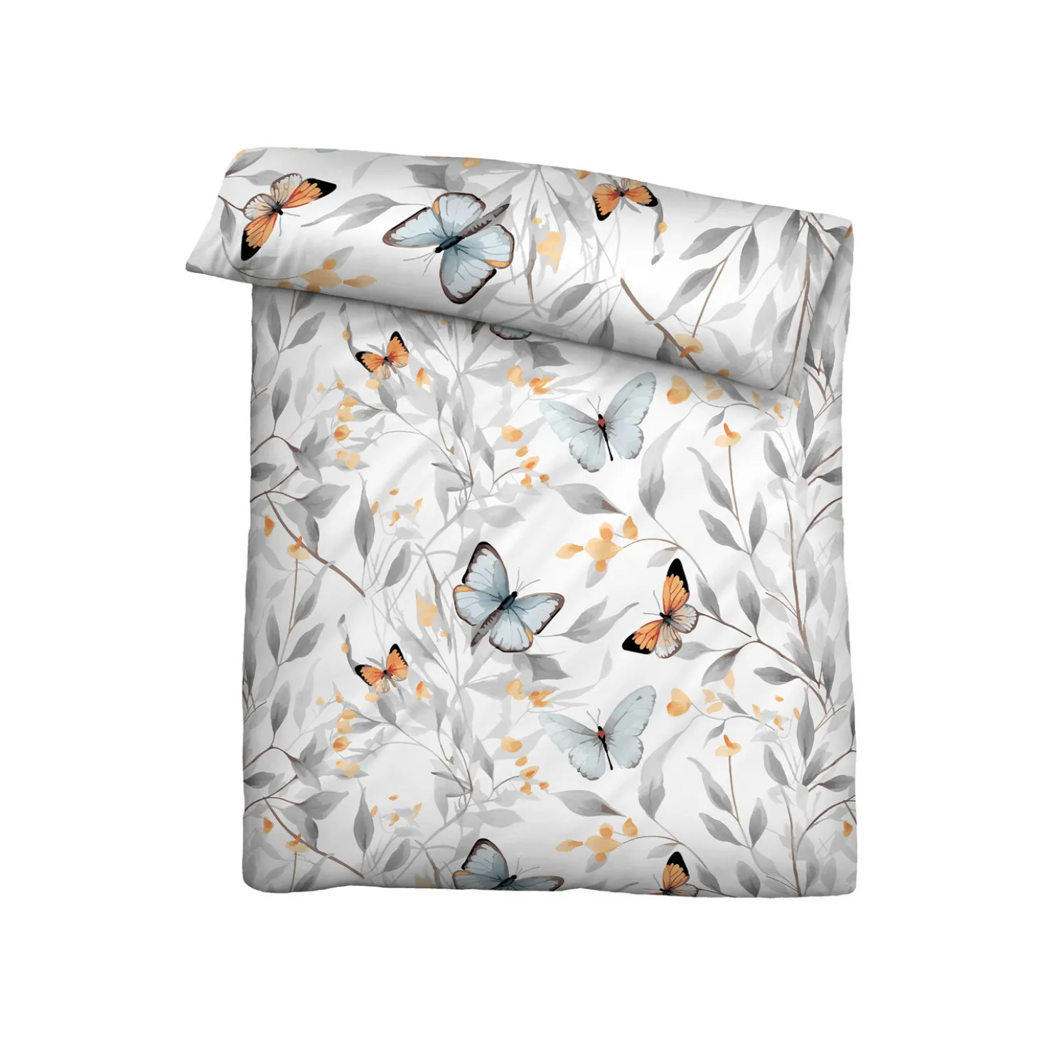 biberna Tencel Bettwäsche Schmetterlinge weiß, 1x 135x200 cm + 1x 80x80 cm
