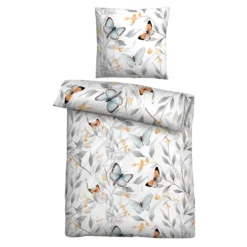 biberna Tencel Bettwäsche Schmetterlinge weiß, 1x 135x200 cm + 1x 80x80 cm