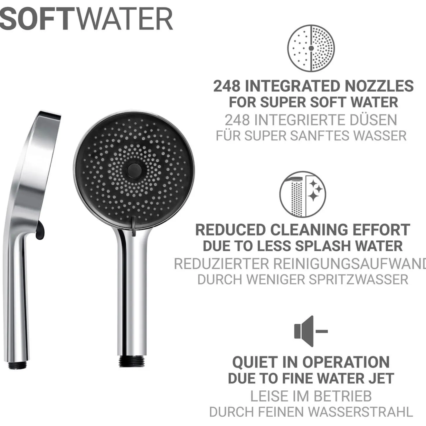 Brauseset mit Mikrotropfen-Technologie Softwater 70 cm WENKO
