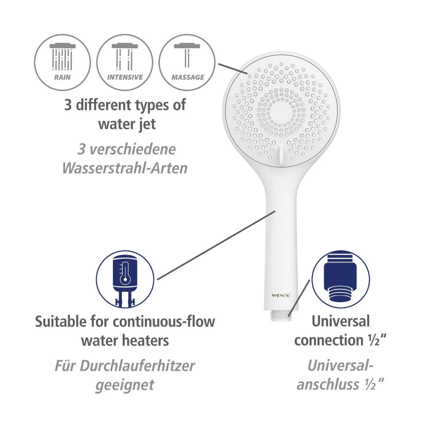 Brauseset „Watersaving“ Weiß 70 cm WENKO
