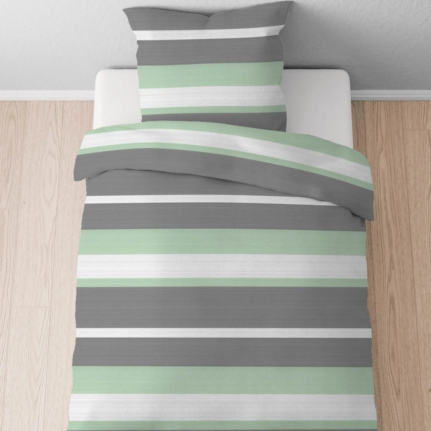 Castell Baumwoll Edelflanell Bettwäsche Querstreifen fichte, 1x 135x200 cm + 1x 80x80 cm