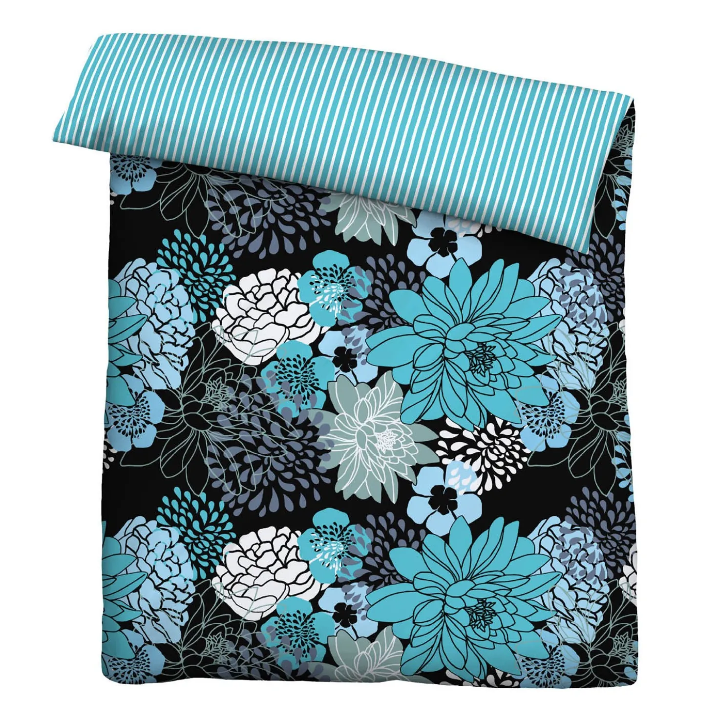 Castell Baumwoll Renforce Bettwäsche Blumen türkis, 1x 155x220 cm + 1x 80x80 cm