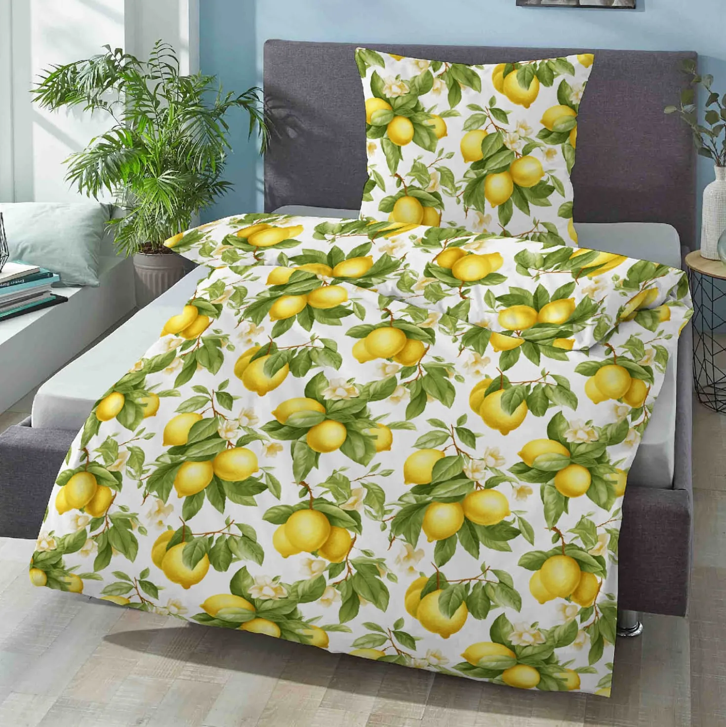 Castell Baumwoll Renforce Bettwäsche ZITRONE gelb, 1x 155x220 cm + 1x 80x80 cm