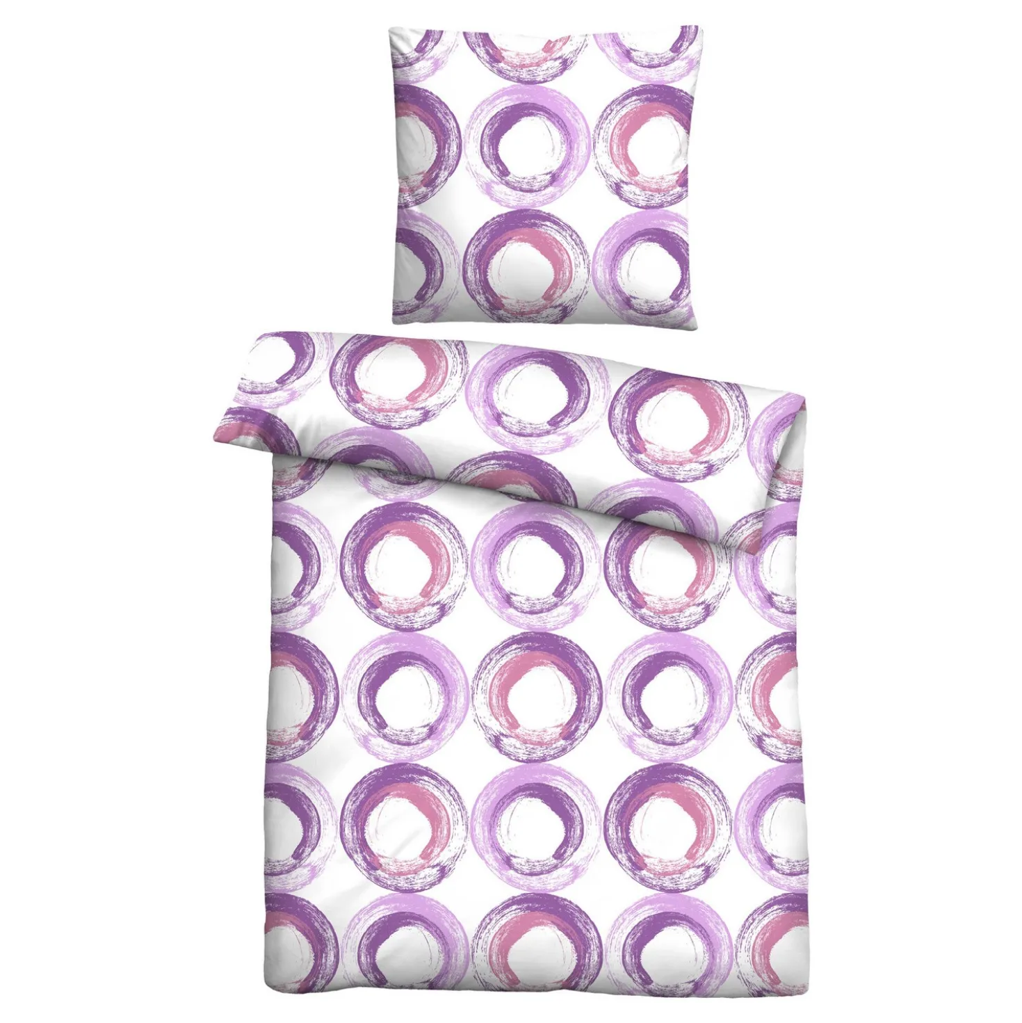 Castell Baumwoll Renforce Bettwäsche Kreise viola, 1x 155x220 cm + 1x 80x80 cm